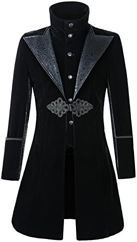 DarcChic Mens Velvet Gothic Leather-Lapel Trench Coat Steampunk Victorian