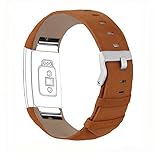iGK Leather Replacement Bands Compatible for Fitbit Charge 2, Genuine Leather Wristbands Matte Brown