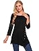 Womens Scoop Neck Loose Blouse 3/4 Sleeve Asymmetrical Button Design Tunic Tops (XXL, Black)