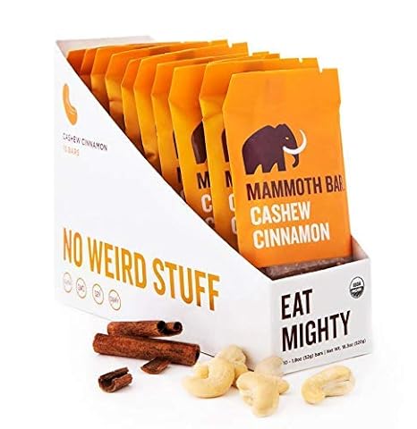 Amazon Com Cashew Cinnamon Bar Organic Paleo Gluten Free And Raw By Mammoth Bar 10 12g Protein 1 8 Oz Bar 10 Bars Grocery Gourmet Food