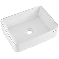 VEVOR Rectangle Vessel Sink, 19" x 14.7" Countertop, White Ceramic Above Counter, Modern Style, Bright and Elegant, Well-Packaged for Bathroom, Hotel, Toilet, RV