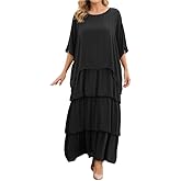 ACWUMU Spring Summer Dresses for Women Chiffon Batwing Sleeve Crewneck Tiered Maxi Dress Boho Floral Wedding Guest Dress