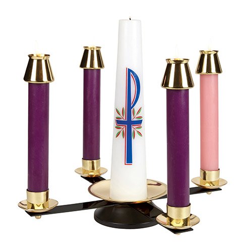 Wrought IronBrass Advent Wreath 3H 18 dia 5 12 center dia base