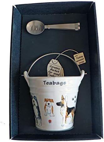 Dog Teabag Tidy Bucket with Teabag Squeezer Tongs - Gift Boxed