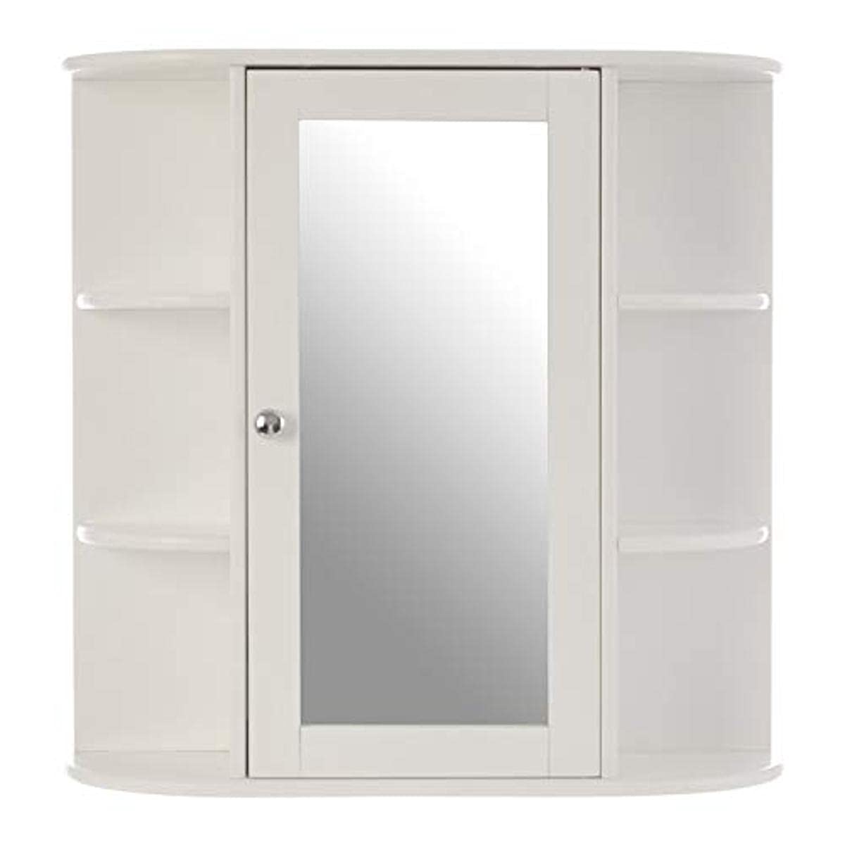 Premier Bathroom Mirror Cabinet, Mirrored Door, White - 6 Shelves