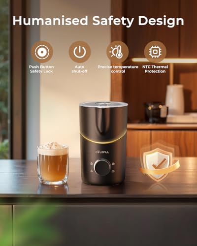 Milk Frother Electric - 8 in 1 Milk Steamer, 400 ml Automatic Hot and Cold Foam Maker for Lattes, Cappuccinos, Hot Chocolates and Oat Milk/Almond Milk, Auto Shut Off, Dishwasher Safe, Black