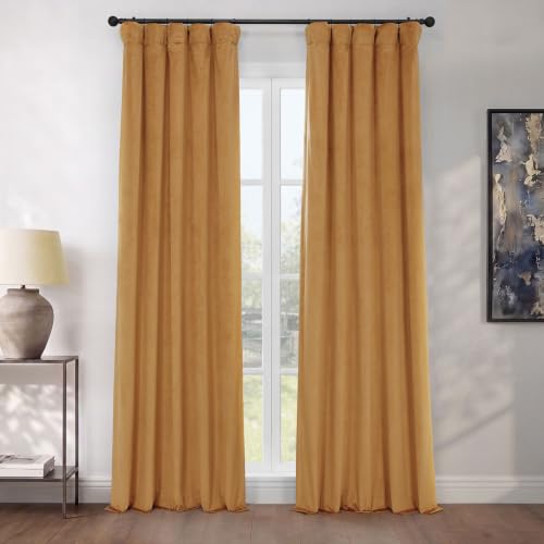 HPD Half Price Drapes Heritage Plush Velvet Curtains 96 Inches Long Room Darkening Curtains for Bedroom & Living Room 50W x 96L, (1 Panel), Retro Gold