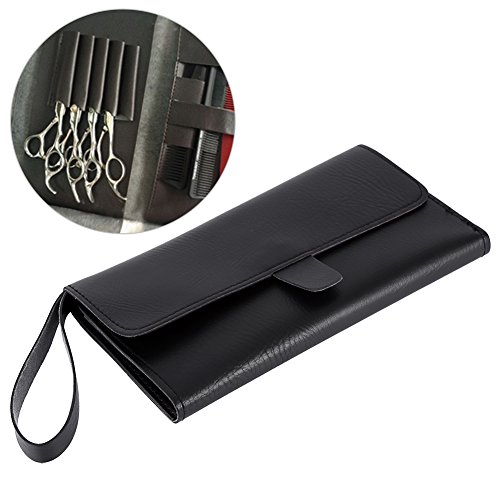 Foldable Hair Scissor Bag PU Leather Scissors Waist Pack Barber Hairdressing Tool Pouch Case , Black