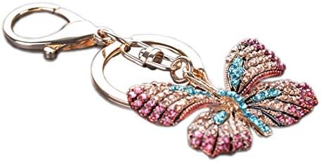 Jzcky Shzrp Colorful Butterfly Crystal Rhinestone Fashion Keychain Keyring Sparkling Key Ring Key Chain Charm Purse Pendant Handbag Bag Decoration Holiday Gift(Amaranth)
