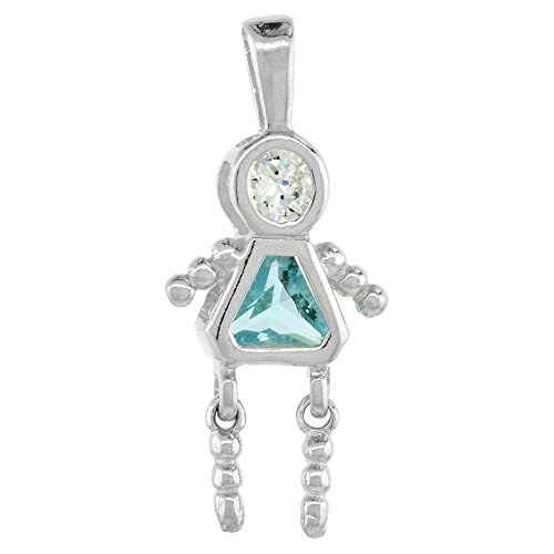 Sterling Silver Birthstone Charm March Baby Brat Girl Aquamarine Color Cubic Zirconia