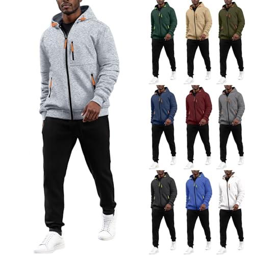 Men'S Tracksuit Full Set, Stretchy Activewear Sweatsuits 2-Piece Set Hoodie Jogging Suit Warm Fleece Breathable Sweatsuit Casual Sports Suit Two-Piece Gym Sets Tracksuits Bottoms