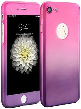 iPhone 7 case,sxxissky[Rainbow Series] 2 in 1 Ultra Thin Full body Coverage [Gradient Ramp Colorful/Red-Purple] with [Tempered Glass Screen] Slim PC Hard Protective Case Cover &amp; Skin for Apple iPhone7