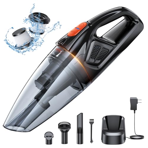 Rolgno Handheld Vacuum Cleaner Battery, [9000Pa & Quick Charging Station] Handheld Vacuum Cleaner Wireless with LED Lights, 2 Washable HEPA Filters, Wet & Dry Car Vacuum Cleaner Hoses, Strong for Home, Office, Car