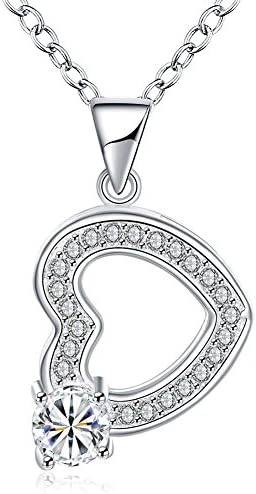 Fashion Sterling Silver Crystal Women's Necklace Heart-shaped Pendant with Chain in a Jewelry Pack