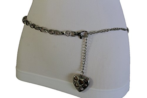 TFJ Women Fashion Silver Metal Chains Belt Love Heart Charm Plus M L XL