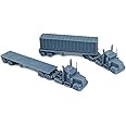 Outland Models Big Rig Semi Truck Set 1:220 Z Scale - 3D Printed Railroad Scenery For Model Train Layouts