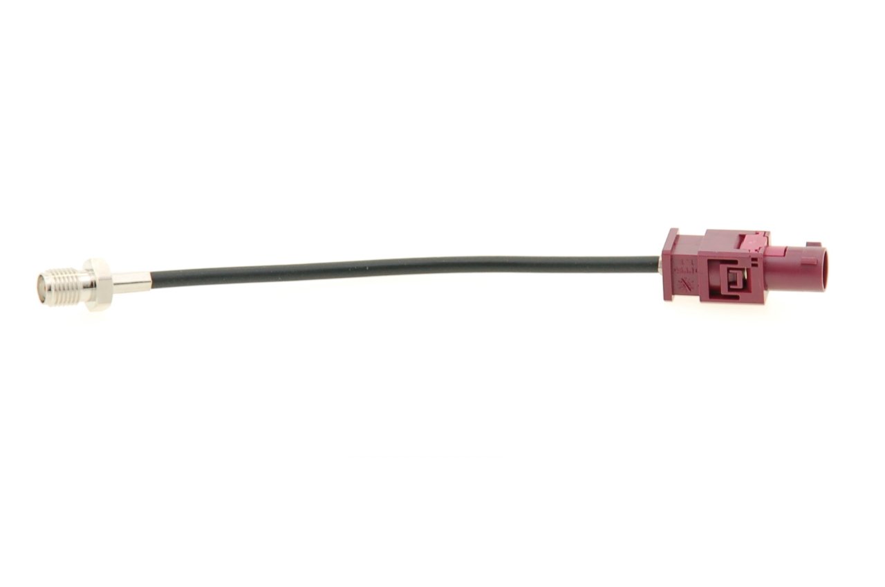 Alda PQ Antenna Extension cable 10cm, RG174 for Neu Fakra/M Bordeaux Code D to SMA/F