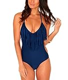 V28® Padded One Piece Fringed Swimsuit Swimwear Monokini (US size: L, Blue2)
