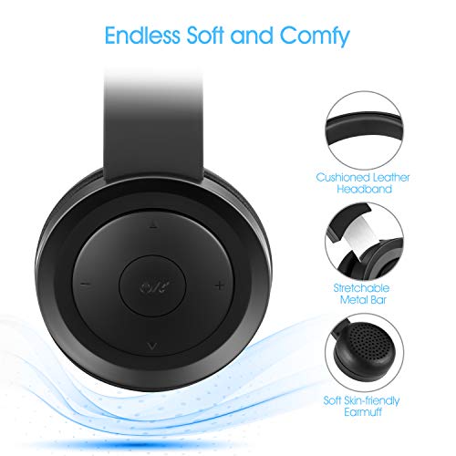 Bluetooth Headphones Over Ear, pollini Wireless Headset V5.0 with Deep Bass, Soft Memory-Protein Earmuffs and Built-in Mic for iPhone/Android Cell Phone/PC/TV(Black)