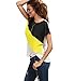 ROMWE Women's color block blouse short sleeve Casual Tee Shirts Tunic Tops, Black/Yellow/White, Large