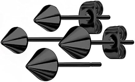 Pair of Black Cone Spike Stainless Steel Earring Studs (choose size) (5mm)