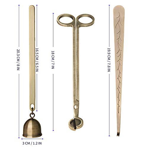 DANGSHAN Candle Snuffer Candle Accessory Set, 3 in 1 Candle Wick Trimmer, Candle Wick Dipper, Candle Snuffers (Bronze)