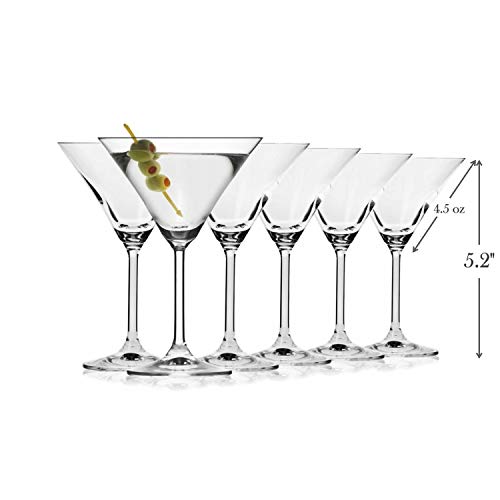 Classic Martini Glasses -Set of 6 (4.5 Ounce) - Perfect Cocktail/Desserts Glasses with Stem - Thumbnail 2