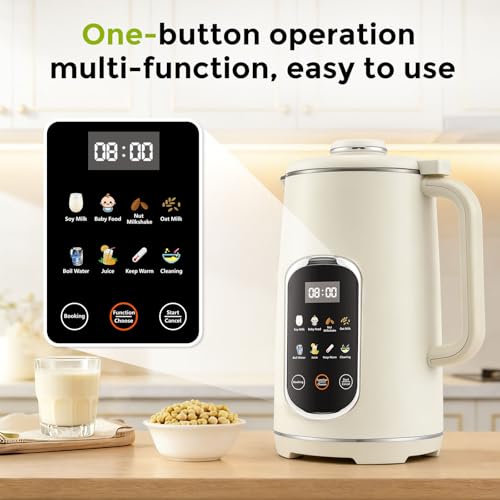 Nastopee Vegetable Milk Machine, 1200 ml Vegetable Milk Machine with Self-Cleaning Function, LED Display, 8 Functions, 12 Blades, Soy Milk, Oats and Nuts Machine