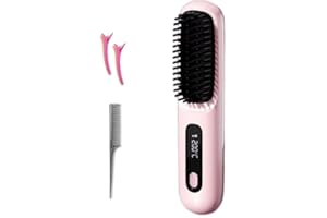 YIKG Go Brush Pro 2025 New Hair Straightener Brush - Cordless Hair Straightening,Compact & Travel-Friendly with LED Display Anti-Scald Mini Hot Straightening Comb for Women(Pink)