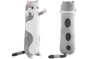 Cute Cartoon Long Cat Shaped Plush Toy Throw Pillow Soft Elastic Decorative Doll Sleeping Companion for Girlfriend