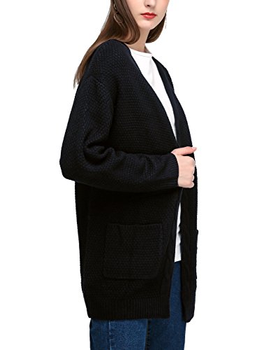 JCBABA Cardigan Sweater For Women, Women's Boho Long Sleeve Casual Open Front Knit Cardigan Sweater Outerwear With Pocket (XL, Black)