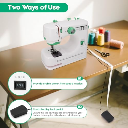 Xamanabu Sewing Machine for Beginners, 12 Built-in Stitches with Reverse Sewing, 6 Presser Feet Included, Portable Dual-Speed Machine with Foot Pedal & LED Light for Home Crafting