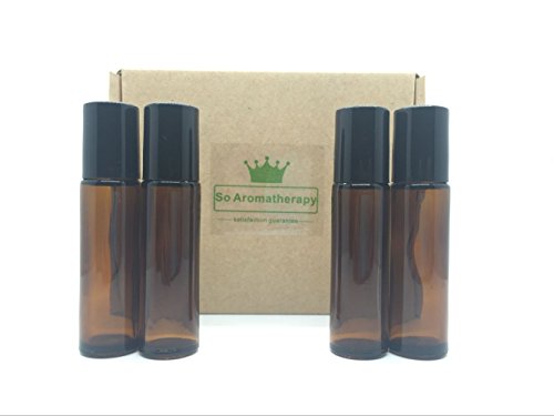 6 Pack - Empty Roll on Glass Bottles [STAINLESS STEEL ROLLER] 10ml Refillable Color Roll On for Fragrance Essential Oil - Amber Color - Thumbnail 2