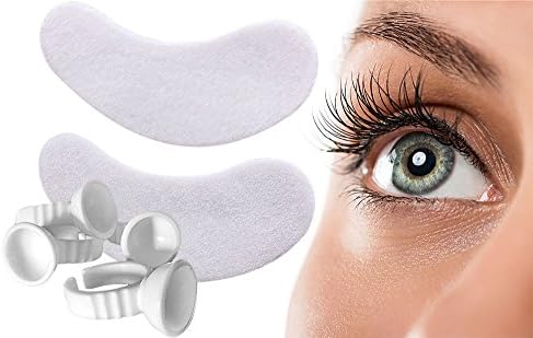 WyldEyes Pro Pack 25 Pairs Curved Lint Free Hydro-Gel Eyelash Extension Pads - PLUS 25 Glue Holder Eyelash Extension Rings Adhesive Pigment Holders