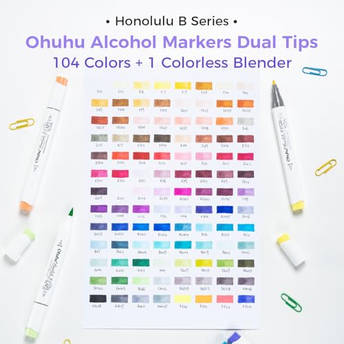 Ohuhu Rotuladores de alcohol, punta de brocha para 104 colores, doble punta a base de alcohol, juego de marcadores artísticos para artistas, adultos, ilustración para colorear - Honolulu B de Ohuhu