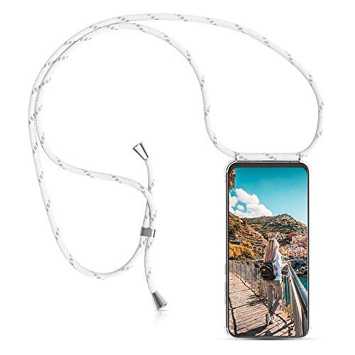 XCYYOO Universal Case with Lanyard Strap for Huawei P20, Silicone Case with Transparent Lanyard Adjustable Mobile Phone Case, Silver