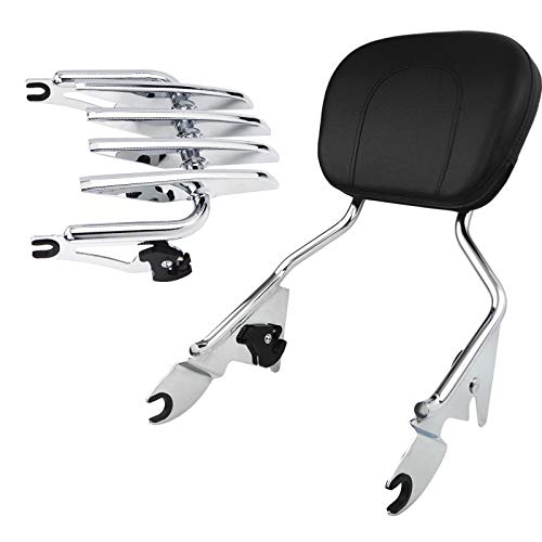 Chrome Detachable Passenger Sissy Bar Backrest Pad and Stealth Luggage Rack for Harley Davidson Touring Road King Electra Road Glide FLH FLHX FLT FLHR FLTR 2009-2019