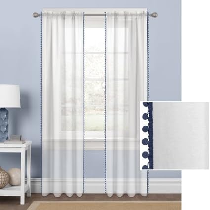 Amazon Com Stylish Pom Poms Trim 40 Inch Wide Window Curtain