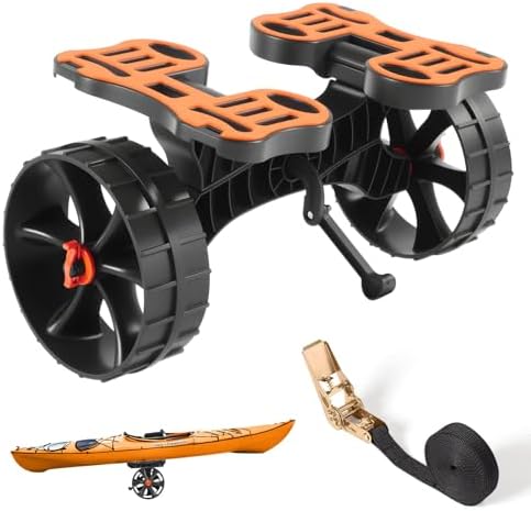 Carrello per Kayak, Carico di 136,1 kg, Carrello per Trasporto Tavole da Surf con Pneumatici in Gomma 25,4 cm e 1 Cinghia a Cricchetto, per Trasporto di Canoe, Paddleboard, Materassini