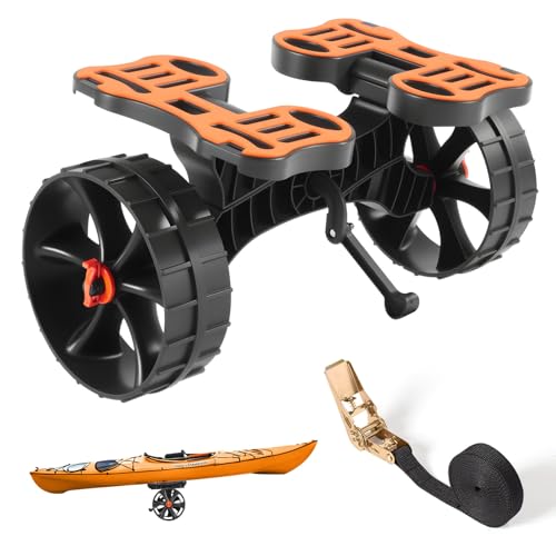 Carrello per Kayak, Carico di 136,1 kg, Carrello per Trasporto Tavole da Surf con Pneumatici in Gomma 25,4 cm e 1 Cinghia a Cricchetto, per Trasporto di Canoe, Paddleboard, Materassini