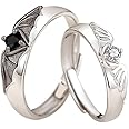 Angel Devil Matching Promise Rings for Couples Sterling Silver Plated Engagement Wedding Ring Open Band Sets for Him and Her Cubic Zirconia Crystal Jewelry Gift for Girlfriend Boyfriend Valentine's