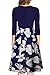 Floral Midi Work Dress 3/4 Sleeve for Women A-Line Fit Flare Dress Below Knee Length Navy Blue X-Large
