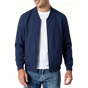 Mens Bomber Jacket Casual Zip Up Lightweight Coat Solid Color Loose Fit Streetwear Outerwear Jacket Everyday Wear