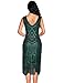 Women's Vintage 1925s Fringed Gatsby Sequin Beaded Tassels Hem Flapper Dress (M, Blackish Green)