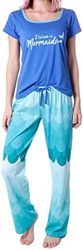 RHEA Sleepwear Set Women's Sleepwear Tee Drawstring Pant Pajama Set,Blue,M/Long