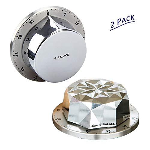 Kitchen Timer, Cooking Timer Clock with Alarm Magnetic Backing Stand, Stainless Steel Body Mechanical Countdown Timer Kitchen Reminder - Silver 2Pack(Type1+Type2) - Thumbnail 2