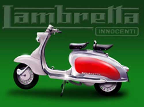 FRENCH VINTAGE METAL SIGN 40x30cm INNOCENTI 2 PLACES LAMBRETTA SCOOTER