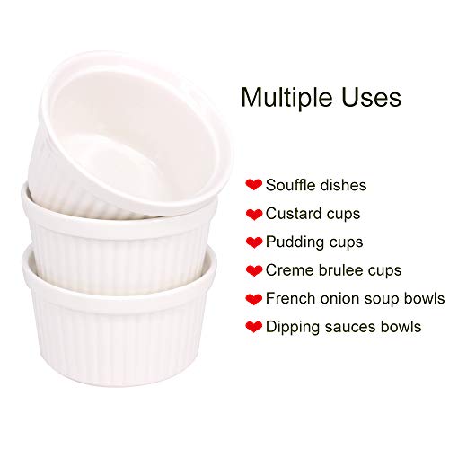 BPFY 12 Pack 8 Ounce White Porcelain Ramekins Bakeware, Ceramic Souffle Dishes, Baking Cups for Custard, Pudding, Creme Brulee, French Onion Soup Bowls - Thumbnail 4