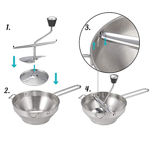 Rotary Food Mill Potato Ricer with 3 Interchangeable Disks, Great for