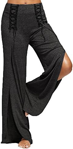 Women Flowy Split Palazzo Pants, Xander Criss-Cross Waist Side Tie Trouser With Wide Leg (L)